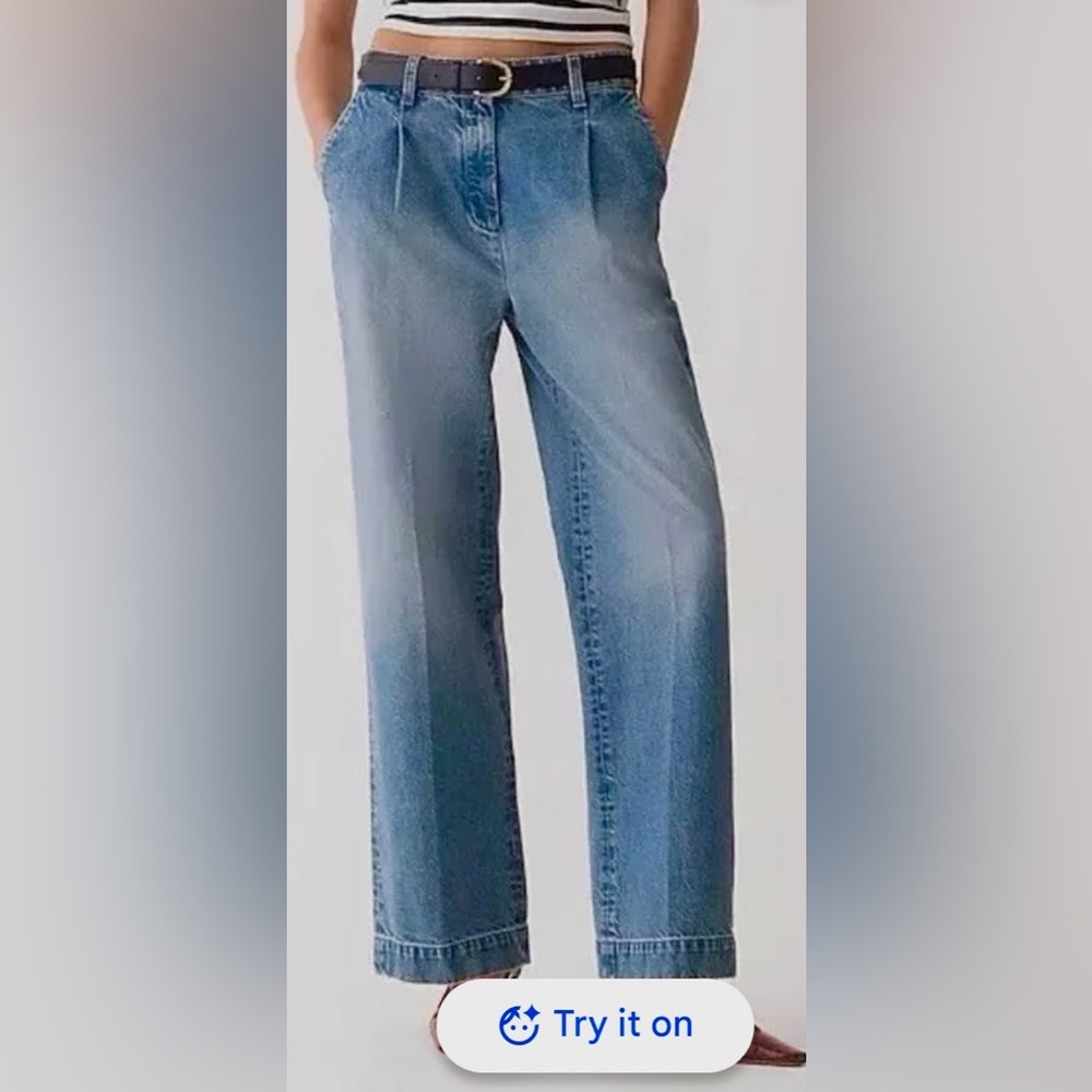 J. Crew Essential Cotton Jeans Wide Legs High Rise Ruth Blue Wash Plus Size 36W